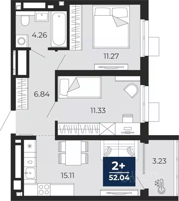 2-к кв. Тюменская область, Тюмень Беринг жилой комплекс (50.42 м) - Фото 1