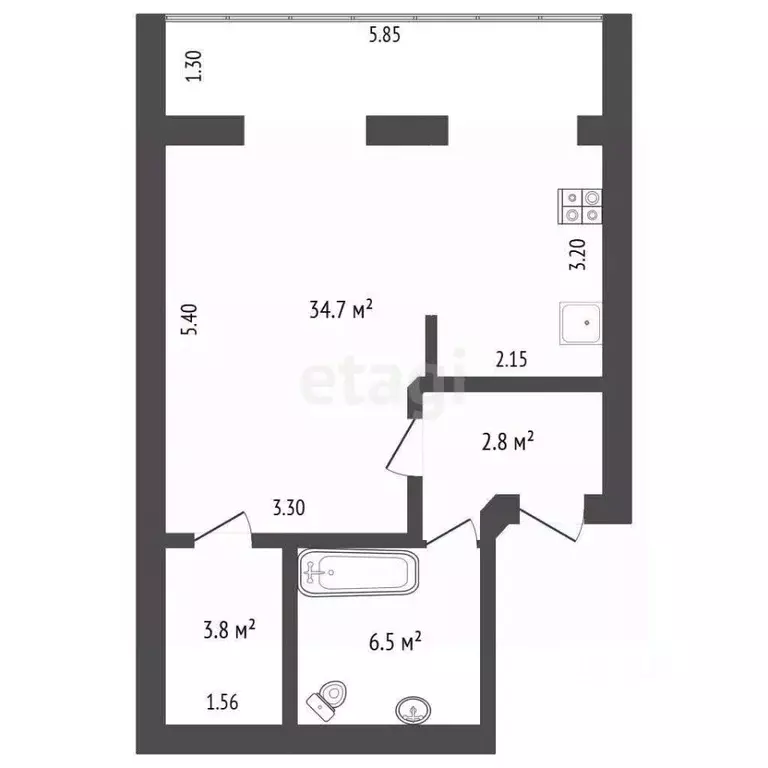 1-к кв. Ставропольский край, Кисловодск ул. Жуковского (47.8 м) - Фото 2