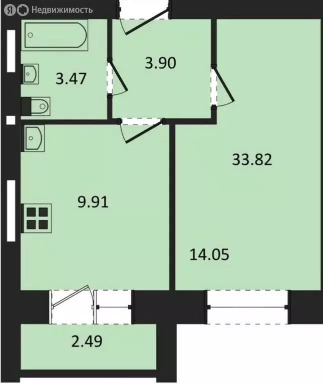 1-комнатная квартира: посёлок Новый, Новая улица, 1 (33.88 м) - Фото 1
