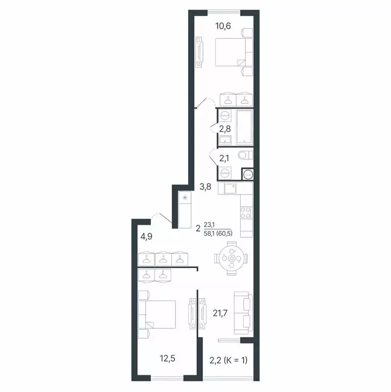 2-комнатная квартира: Тверь, Новая улица, 2 (60.8 м) - Фото 2