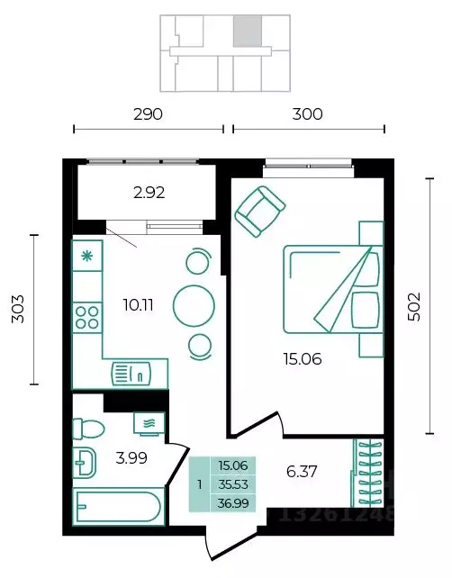 1-к кв. Адыгея, Майкопский район, пос. Тульский  (36.99 м) - Фото 1