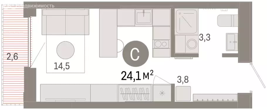 1-комнатная квартира: Тюмень, Краснооктябрьская улица, 4к2 (23.9 м) - Фото 2