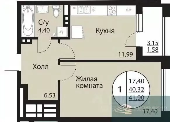1-к кв. Воронежская область, Воронеж Московский просп., 138 (41.9 м) - Фото 0