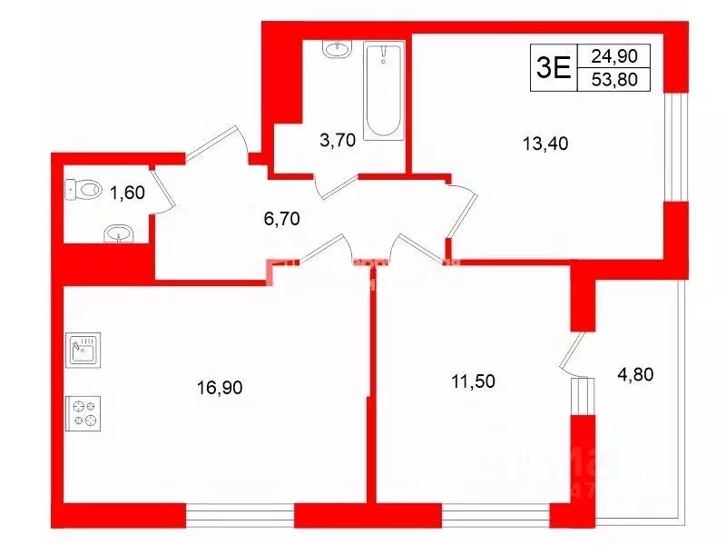2-к кв. Санкт-Петербург Уральская ул., 21 (53.8 м) - Фото 2