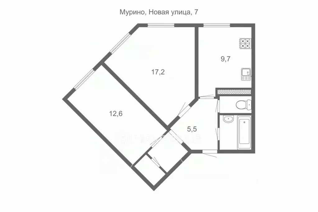 2-к кв. Ленинградская область, Мурино Всеволожский район, Новая ул., 7 ... - Фото 1