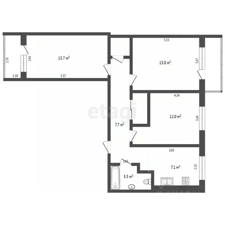 3-к кв. Самарская область, Самара просп. Кирова, 315 (60.0 м) - Фото 2