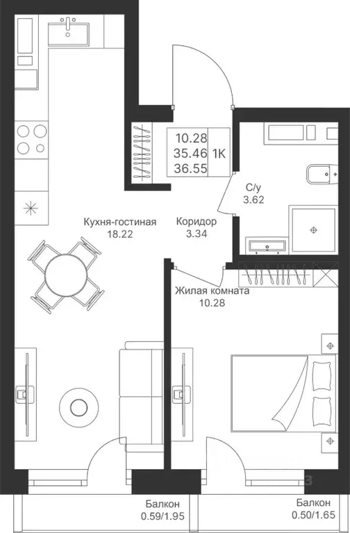 1-к кв. Татарстан, Казань Мой Ритм жилой комплекс, ПК9 (36.55 м) - Фото 0