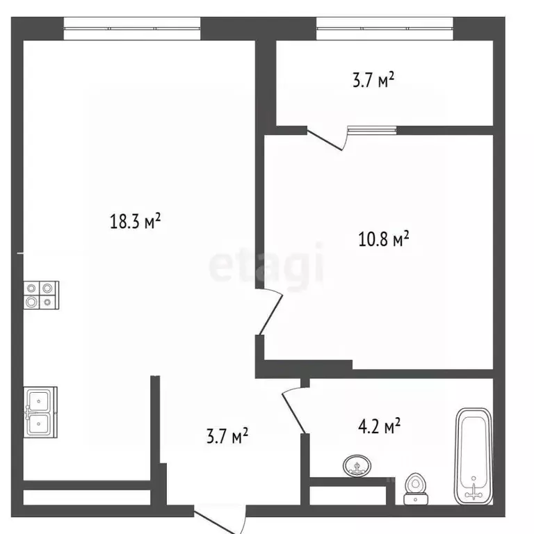 1-к кв. Тюменская область, Тюмень ул. Эльвиры Федоровой, 1к1 (37.1 м) - Фото 2