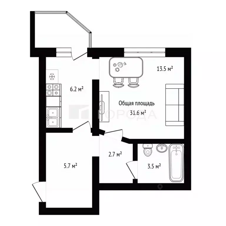 1-к кв. Новосибирская область, Новосибирск ул. Краузе, 17 (31.6 м) - Фото 2