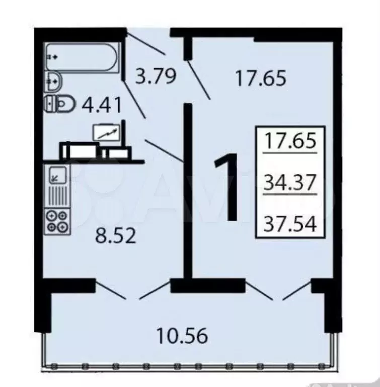 1-к. квартира, 37,5 м, 16/17 эт. - Фото 0