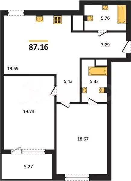 2-к. квартира, 87,2 м, 2/4 эт. - Фото 1