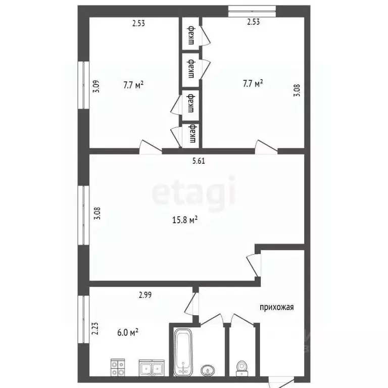 3-к кв. Белгородская область, Белгород ул. Костюкова, 23 (47.2 м) - Фото 1