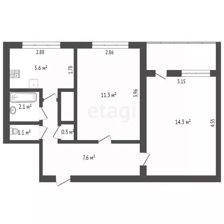 2-к кв. Ямало-Ненецкий АО, Новый Уренгой Молодежная ул., 13 (42.3 м) - Фото 1