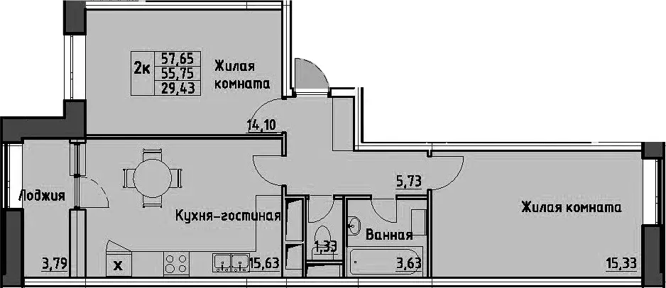 Продаётся 2-к квартира, 55.75 м - Фото 1