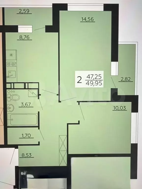 2-к. квартира, 50 м, 2/19 эт. - Фото 0