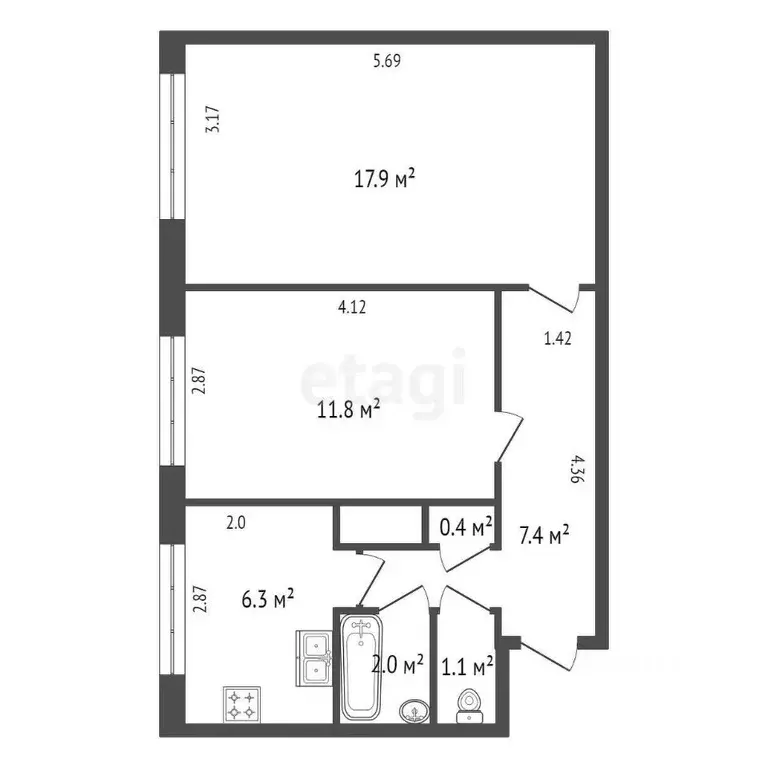 2-к кв. Санкт-Петербург ул. Руднева, 9К2 (46.9 м) - Фото 1