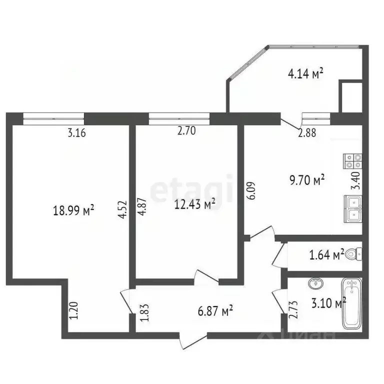 2-к кв. Московская область, Луховицы пер. Учебный, 5 (51.6 м) - Фото 2