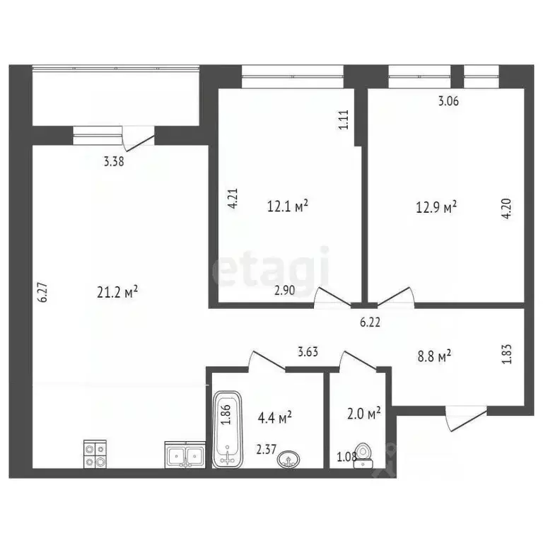 2-к кв. Тюменская область, Тюмень Полевая ул., 117к4 (61.0 м) - Фото 2