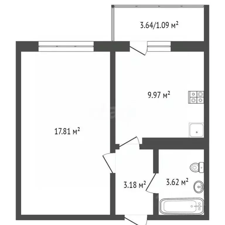 Студия Ростовская область, Ростов-на-Дону пер. Андреева, 13 (26.8 м) - Фото 2