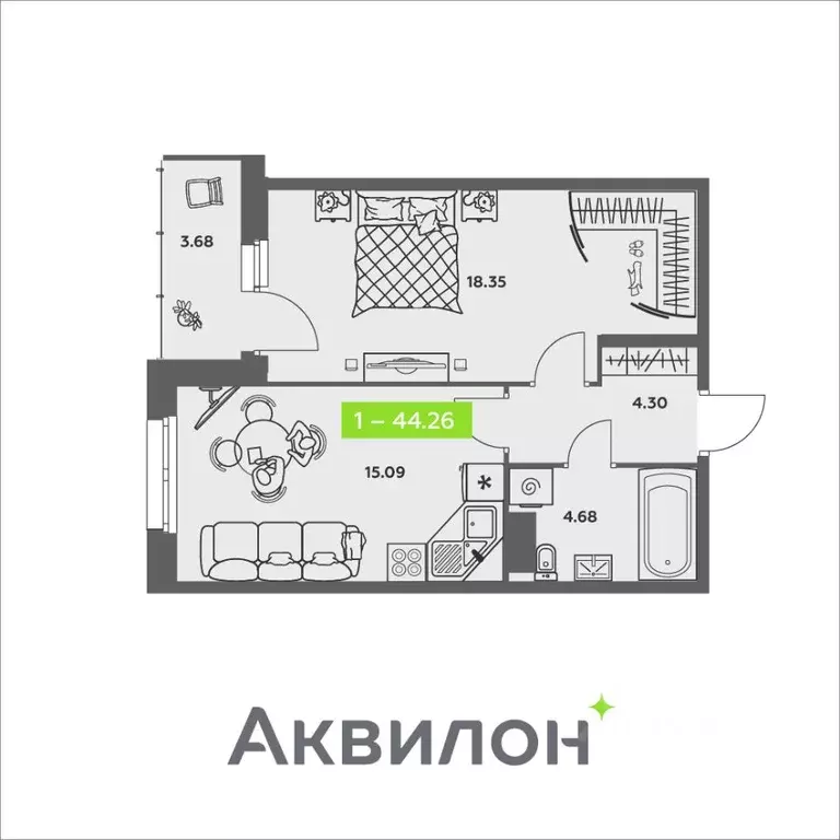 1-к кв. Архангельская область, Архангельск ул. Валявкина, 38к3 (44.26 ... - Фото 0