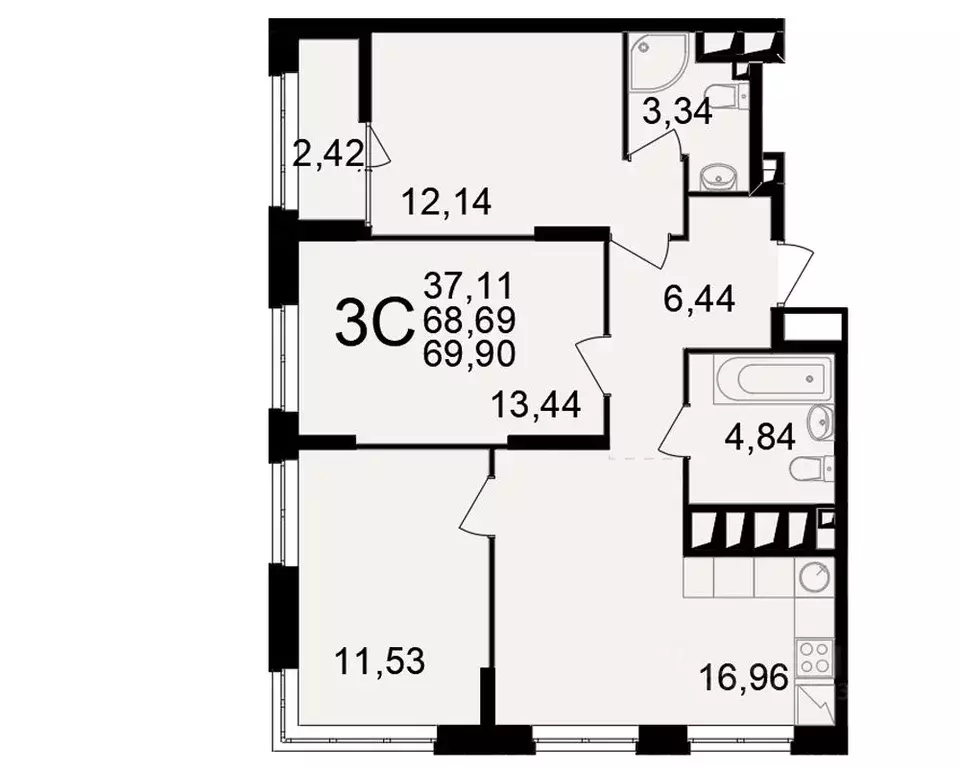 3-к кв. Рязанская область, Рязань ул. Чкалова (68.69 м) - Фото 1