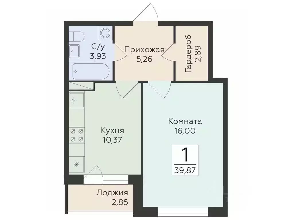 1-к кв. Воронежская область, Воронеж ул. Чапаева, 68Б (39.87 м) - Фото 0