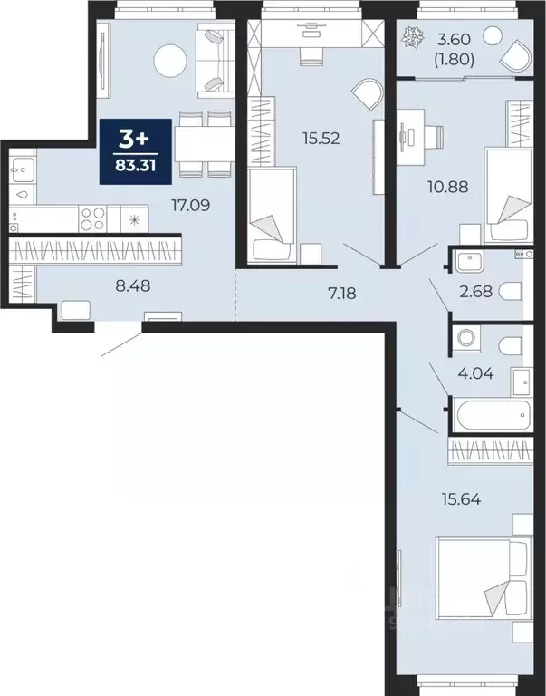 3-к кв. Тюменская область, Тюмень Энтузиастов мкр,  (81.51 м) - Фото 0