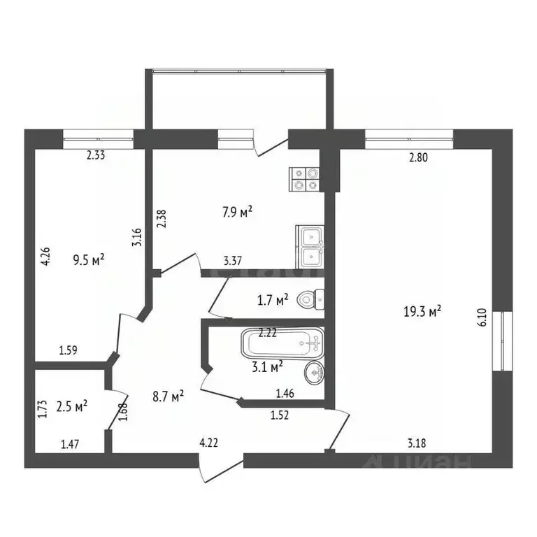 2-к кв. Калужская область, Боровск ул. Некрасова, 17Б (52.7 м) - Фото 2