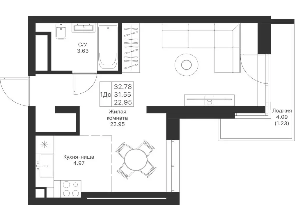 1-комнатная квартира: Казань, ЖК Мой Ритм, ПК14 (32.78 м) - Фото 0