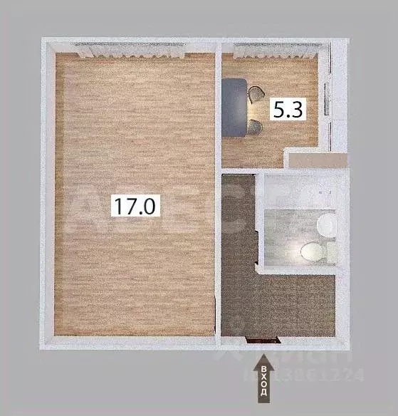 1-к кв. Омская область, Омск ул. 3-я Молодежная, 75 (29.7 м) - Фото 1