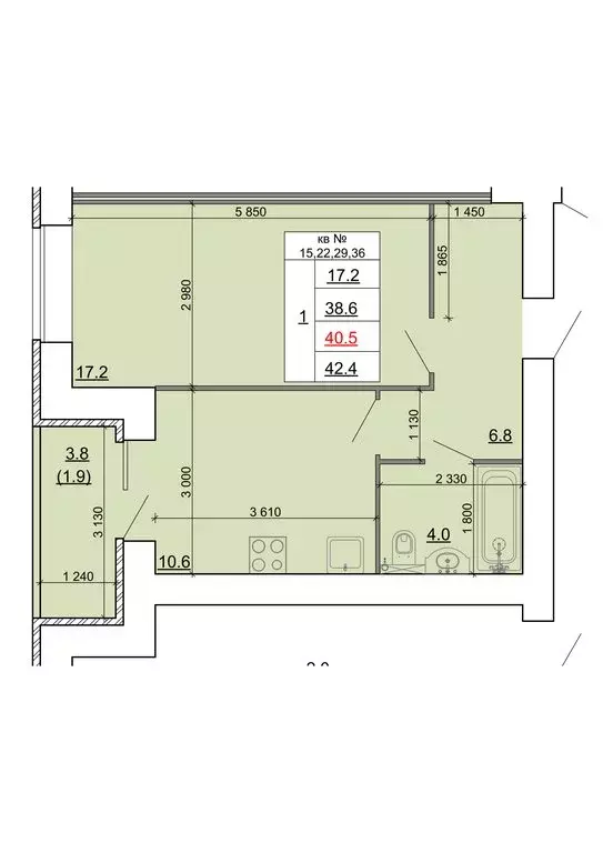 1-комнатная квартира: Кострома, микрорайон Новый город (40.5 м) - Фото 2