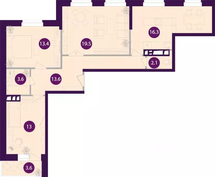 3-к кв. Тульская область, Тула городской округ, пос. Рассвет 188 (81.8 ... - Фото 1