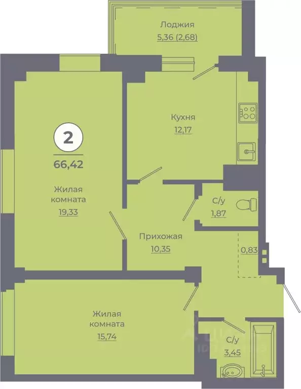 2-к кв. Ростовская область, Ростов-на-Дону ул. Жданова, 31 (65.79 м) - Фото 0