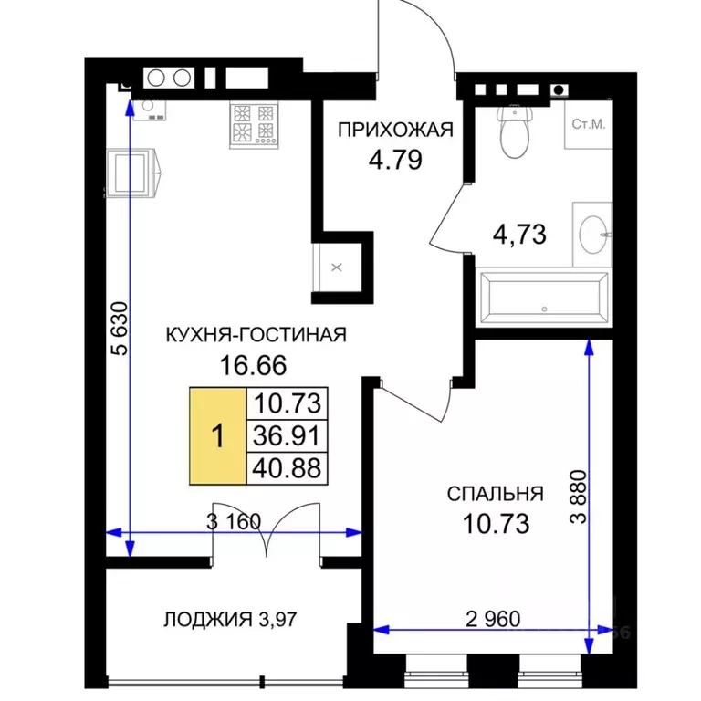 1-к кв. Калининградская область, Гурьевск Включи жилой комплекс (40.88 ... - Фото 0