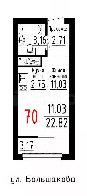 Квартира-студия, 22,8 м, 10/25 эт. - Фото 0