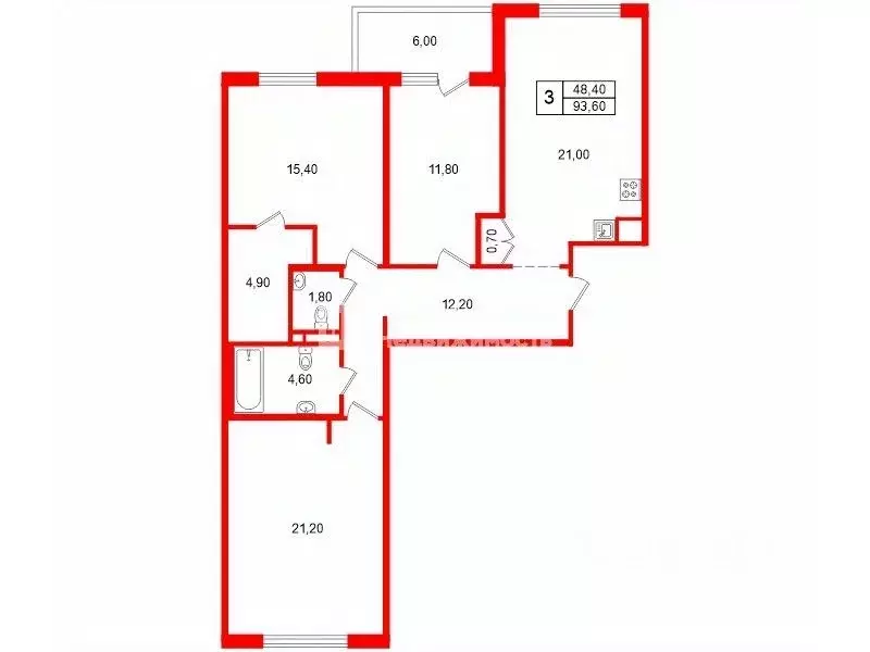 3-к кв. Санкт-Петербург 18-я Васильевского острова линия, 49 (93.6 м) - Фото 2