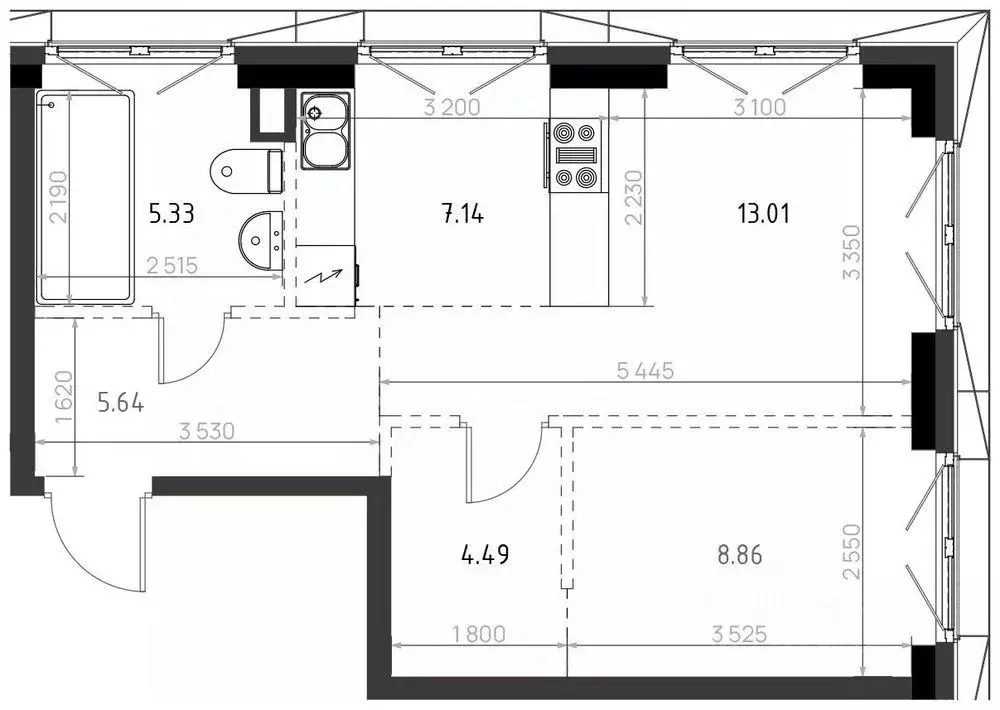 2-к кв. Татарстан, Казань Яналиф жилой комплекс (44.47 м) - Фото 1