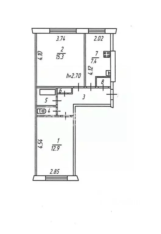 2-к кв. Мурманская область, Североморск ул. Колышкина, 12 (46.4 м) - Фото 1