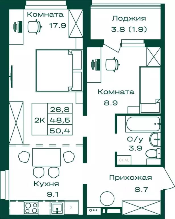 2-к кв. Алтай, Майминский район, с. Майма Алтайская ул., 2к6 (50.4 м) - Фото 1