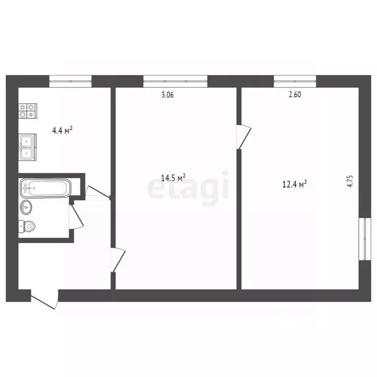 2-к кв. Вологодская область, Вологда ул. Добролюбова, 15 (36.5 м) - Фото 1