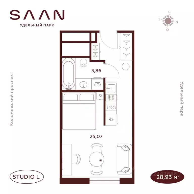 Студия Санкт-Петербург  (28.93 м) - Фото 1