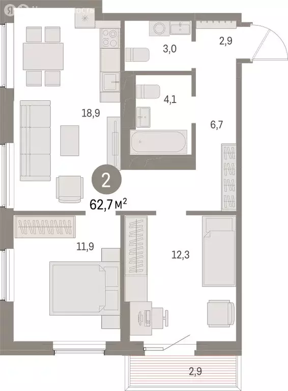 2-комнатная квартира: Курган, жилой район Центральный, ЖК Дом Кино ... - Фото 2