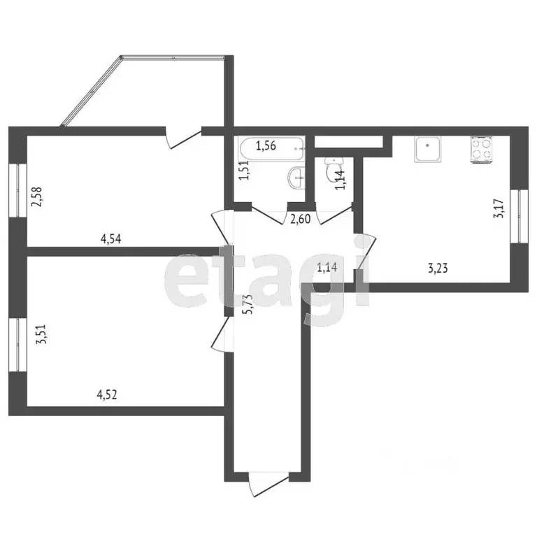 2-к кв. Тюменская область, Тюмень ул. Андрея Бушуева, 4 (51.5 м) - Фото 1