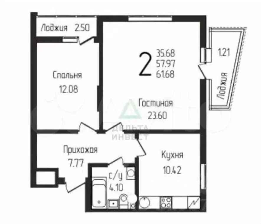 2-к. квартира, 60 м, 14/17 эт. - Фото 0