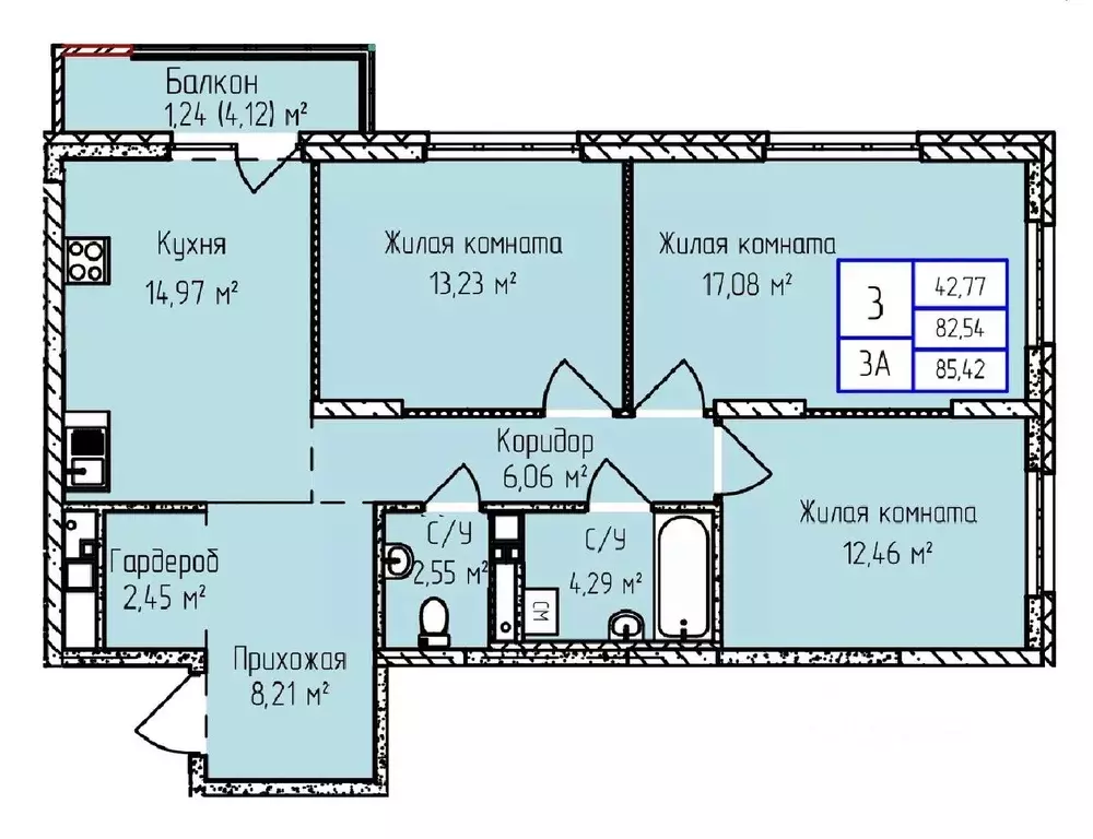 3-к кв. Удмуртия, Ижевск ул. Героя России Ильфата Закирова, 20А (85.42 ... - Фото 0