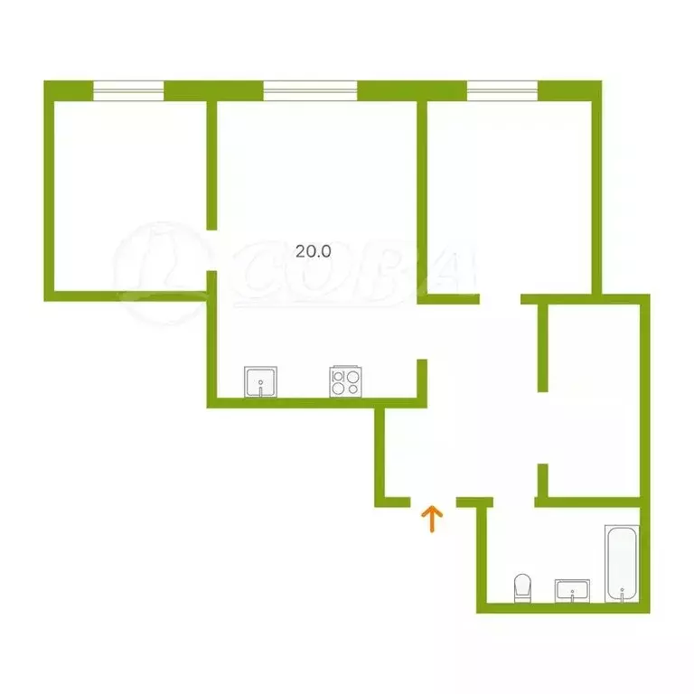 3-комнатная квартира: Тюмень, Интернациональная улица, 199к9 (62.8 м) - Фото 1