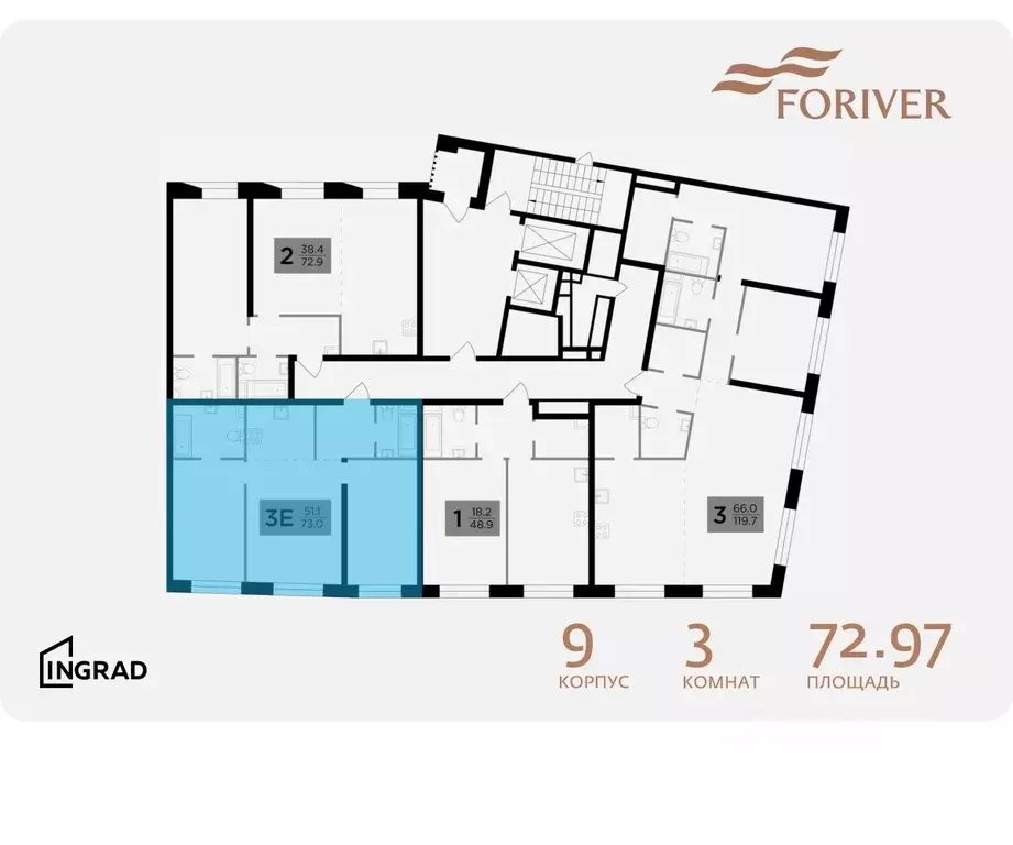 3-к кв. Москва Г мкр, Форивер жилой комплекс, 9 (72.97 м) - Фото 1