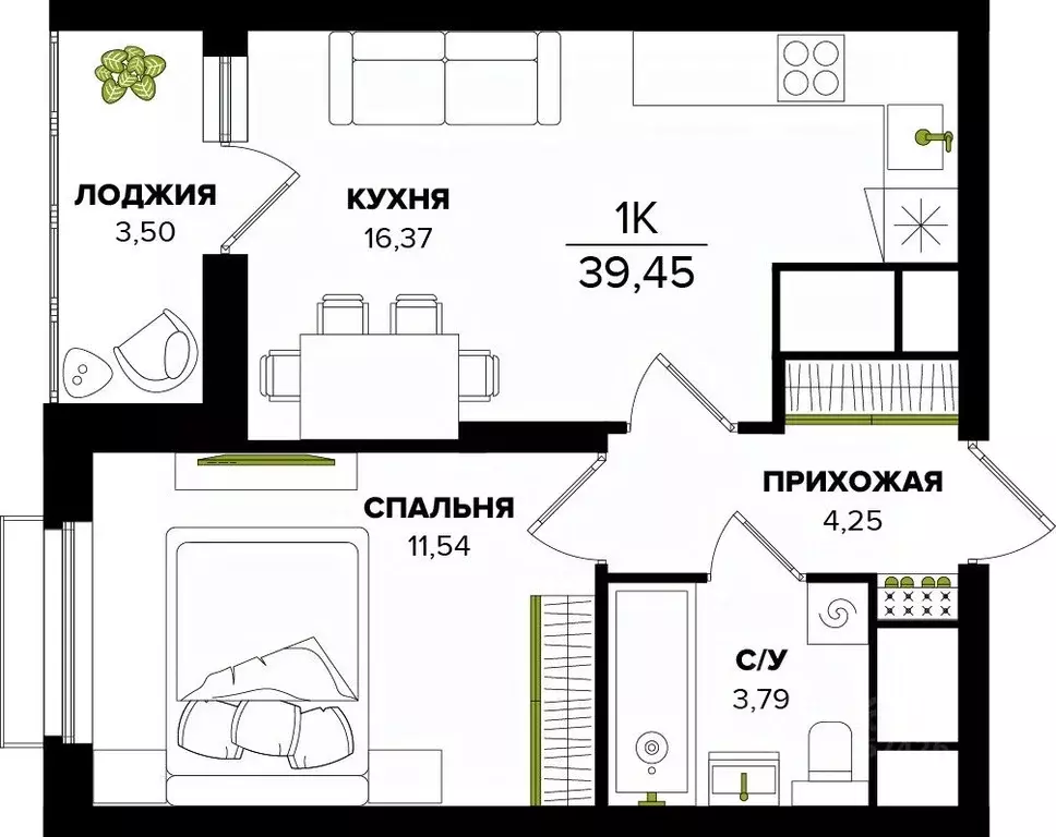 1-к кв. Тульская область, Тула  (39.45 м) - Фото 0