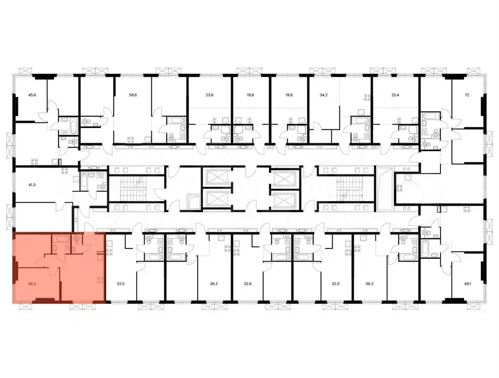 2-к. квартира, 48,3 м, 22/33 эт. - Фото 1