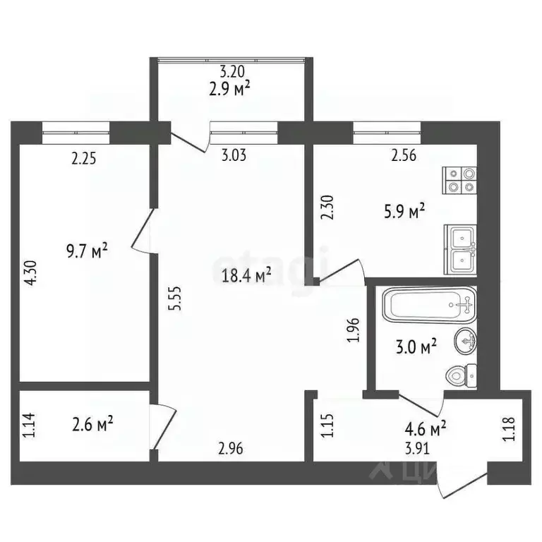 2-к кв. Башкортостан, Стерлитамак ул. Худайбердина, 126 (43.2 м) - Фото 0